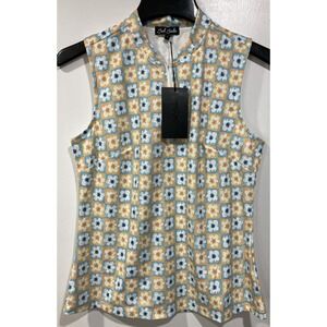 Bad Birdie 1/4 Zip Golf Polo Flower Power Sleeveless Blade Collar Women's XL NWT